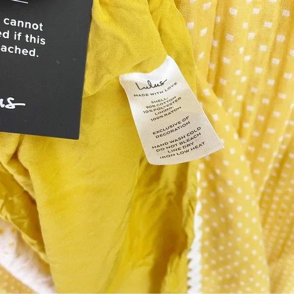 Lulus Mustard Yellow Polka Dot Strapless Midi Dress NWT Bow Ric Rac Trim Sz M - Picture 10 of 12